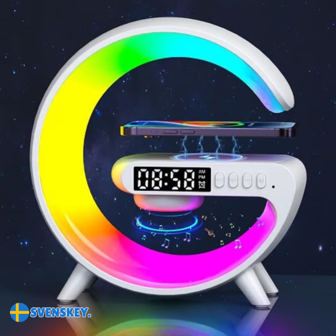 SoundGlow Laddare™| Soluppgångsvakningslampa, Bluetooth-högtalare, trådlös laddare, stämningsbelysning!