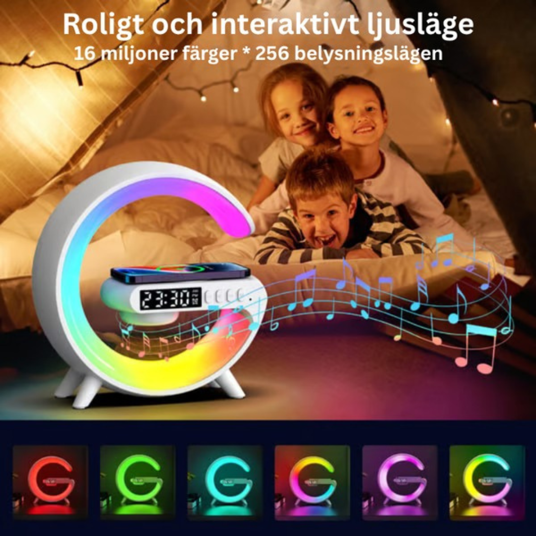 SoundGlow Laddare™| Soluppgångsvakningslampa, Bluetooth-högtalare, trådlös laddare, stämningsbelysning!